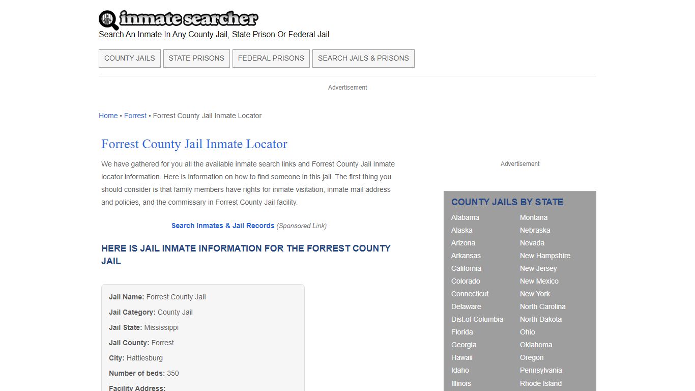 Forrest County Jail Inmate Locator - Inmate Searcher
